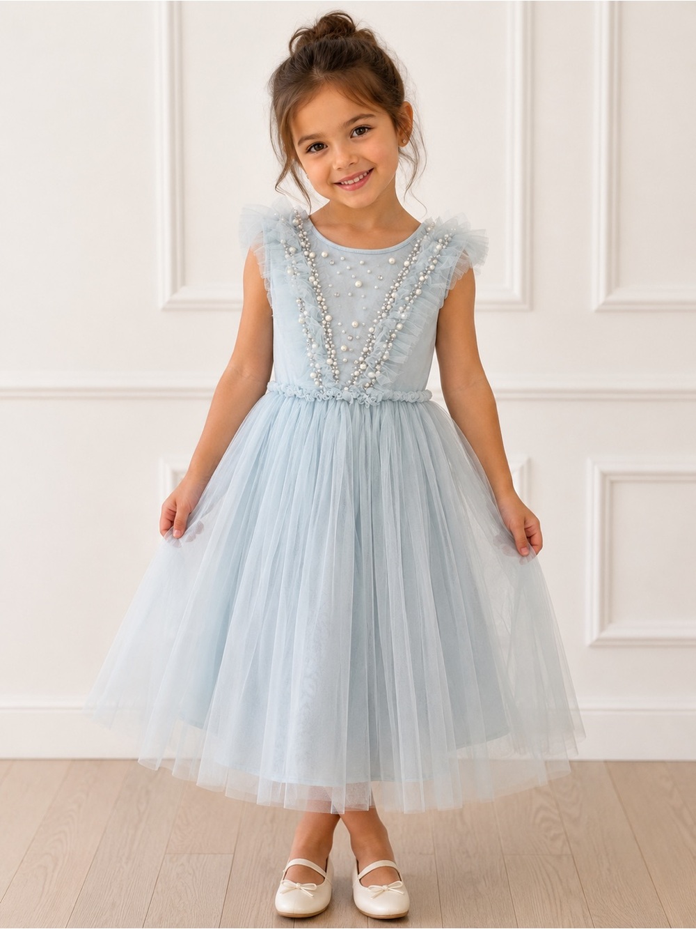 Tutu du Monde Light Blue Tulle Pearl-Trim Girls' Party Dress.